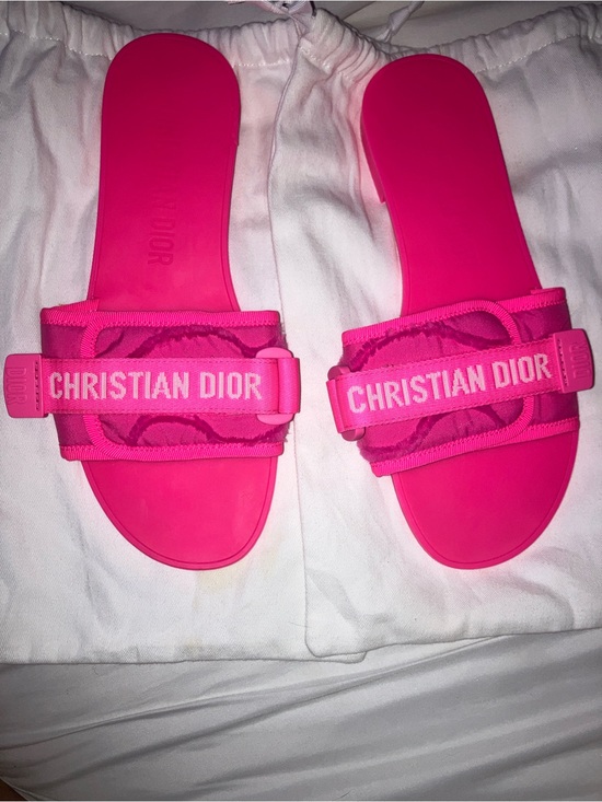 Dior Shoes - Dior Hot Pink Christian Dior Logo Slide Slides